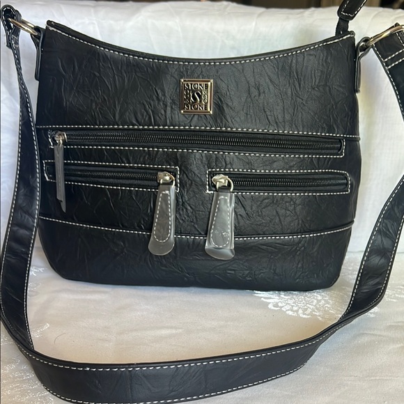 Stone & Co Black Leather Shoulder Bag with Adjustable Strap - Picture 1 of 6
